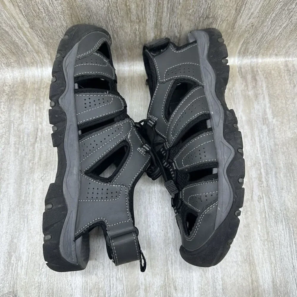 Eddie Bauer‎ Stewart Sandals Mens 9 Grey Leather Outdoor Fisherman Hiking